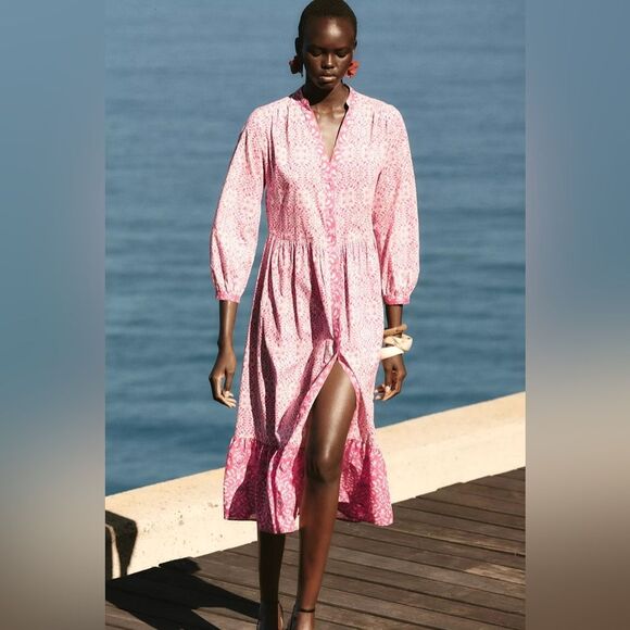 ZARA BOHO PRINTED MIDI RUFFLED DRESS - Picture 4 of 16